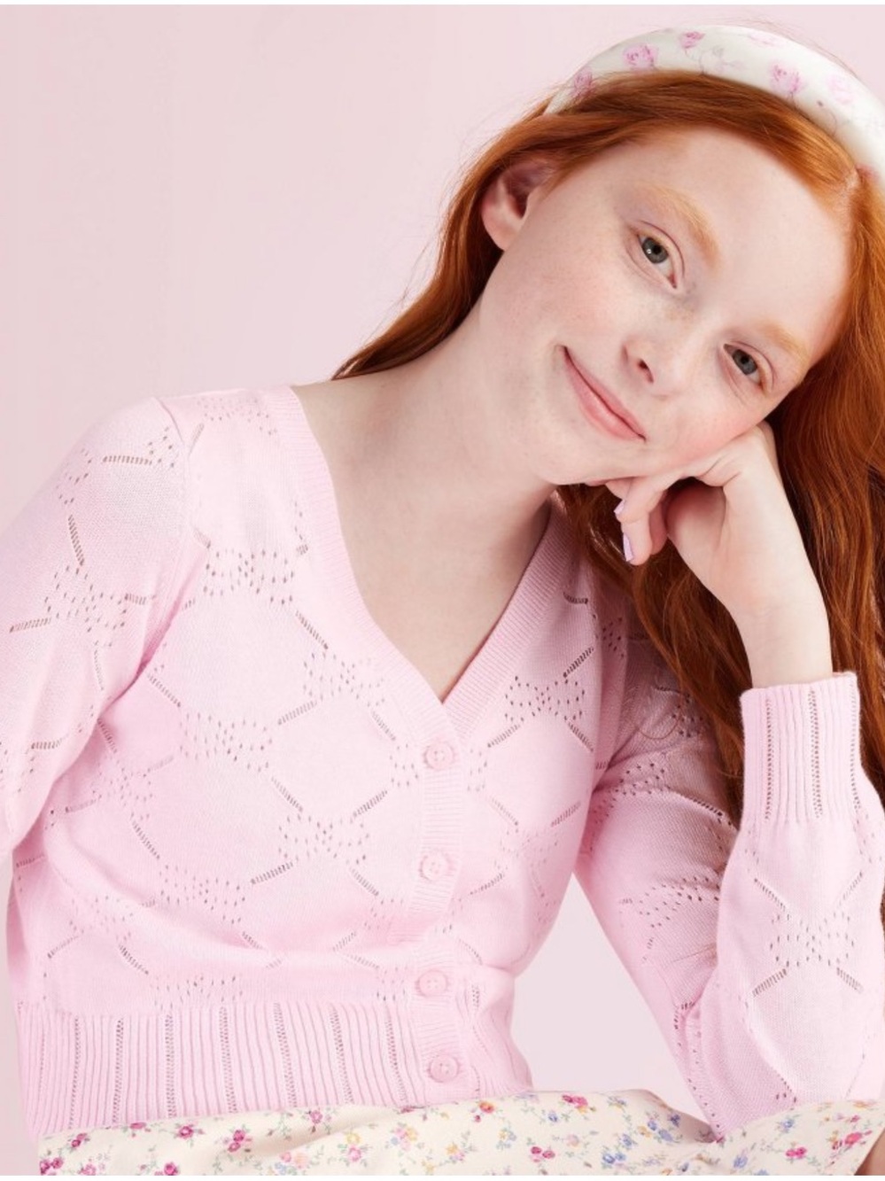 NWT LoveShackFancy x Target Light Pink Eyelet Knit Cardigan